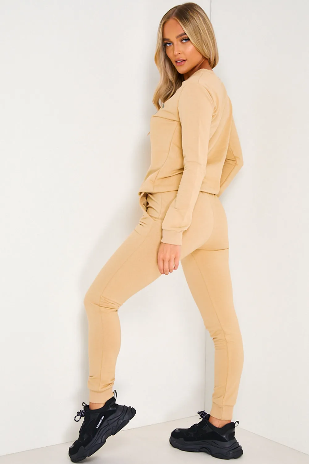 Beige CG Printed Jumper and Joggers Tracksuit Set