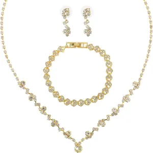Bridal Wedding Jewelry Set Rhinestone Include Necklace Earrings Bracelet Brides Bridesmaid Prom Costume for Women