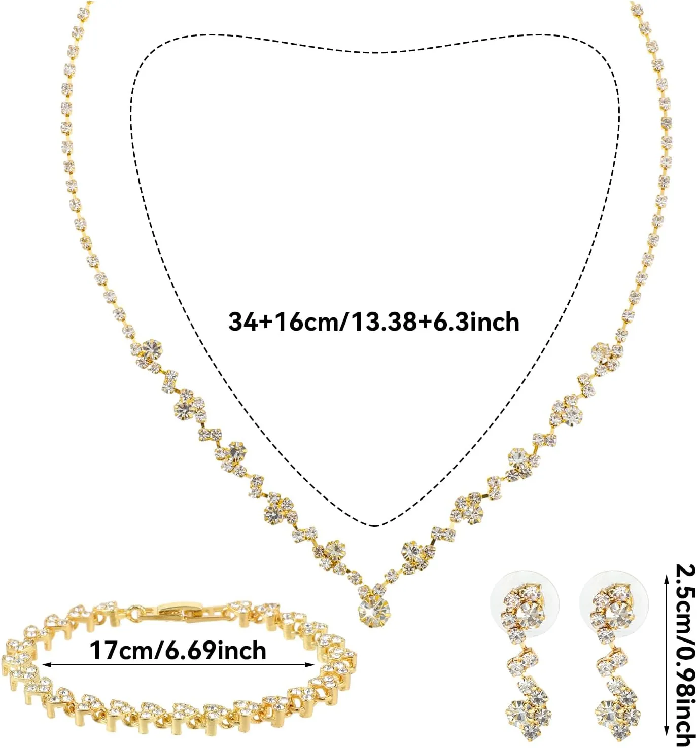 Bridal Wedding Jewelry Set Rhinestone Include Necklace Earrings Bracelet Brides Bridesmaid Prom Costume for Women