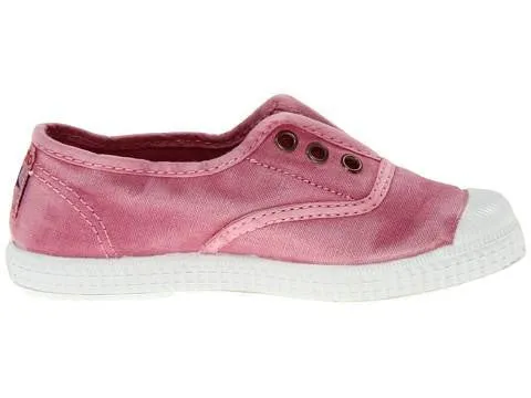Cienta Girl's Distressed Pink Canvas Laceless Sneaker