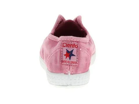 Cienta Girl's Distressed Pink Canvas Laceless Sneaker