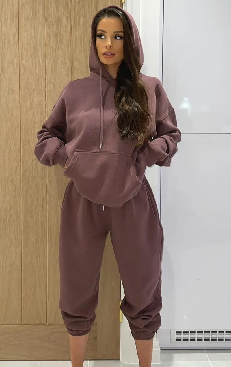 Everleigh Chocolate Brown Oversized Hoodie and Joggers Tracksuit Set