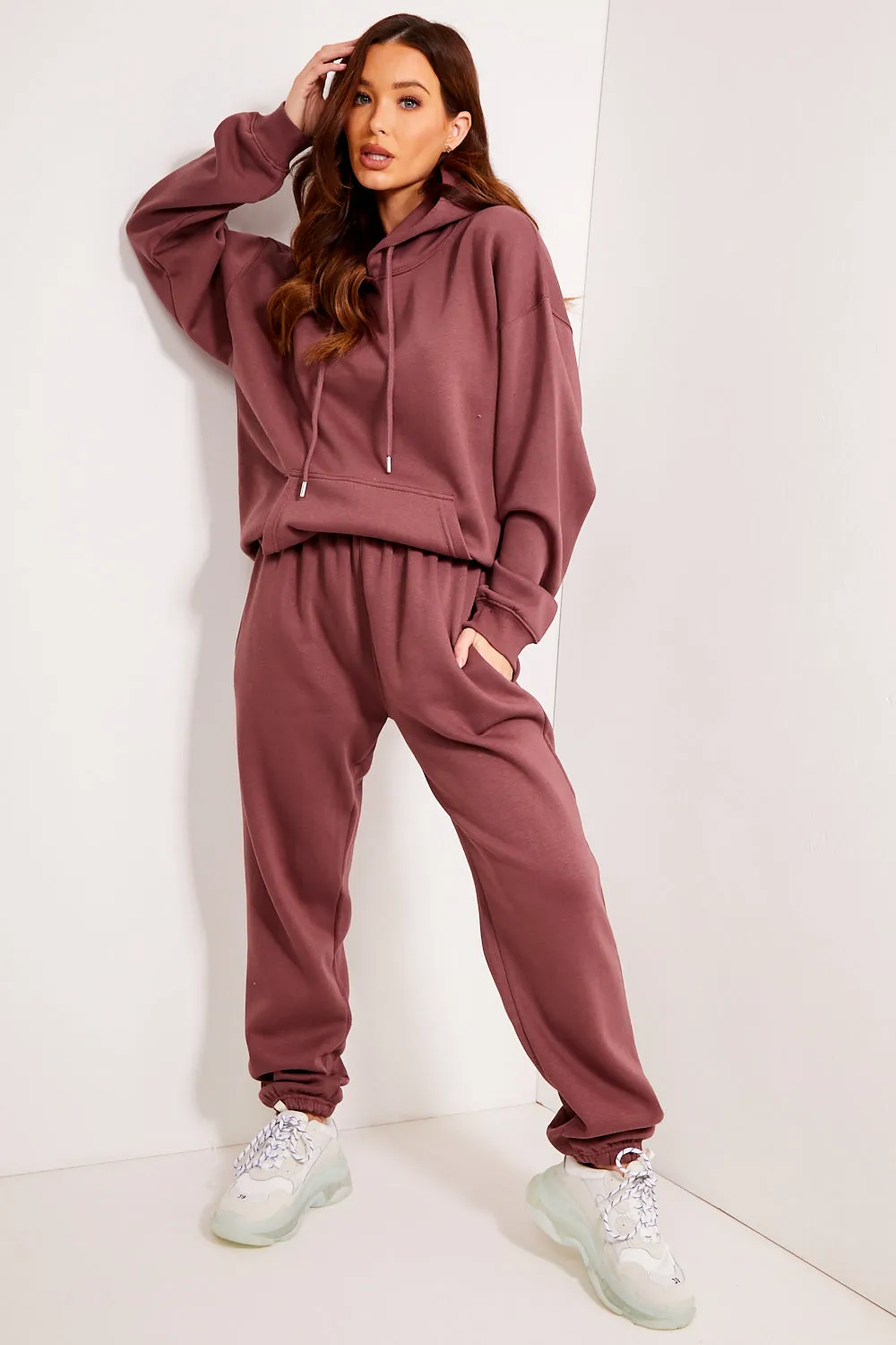 Everleigh Chocolate Brown Oversized Hoodie and Joggers Tracksuit Set