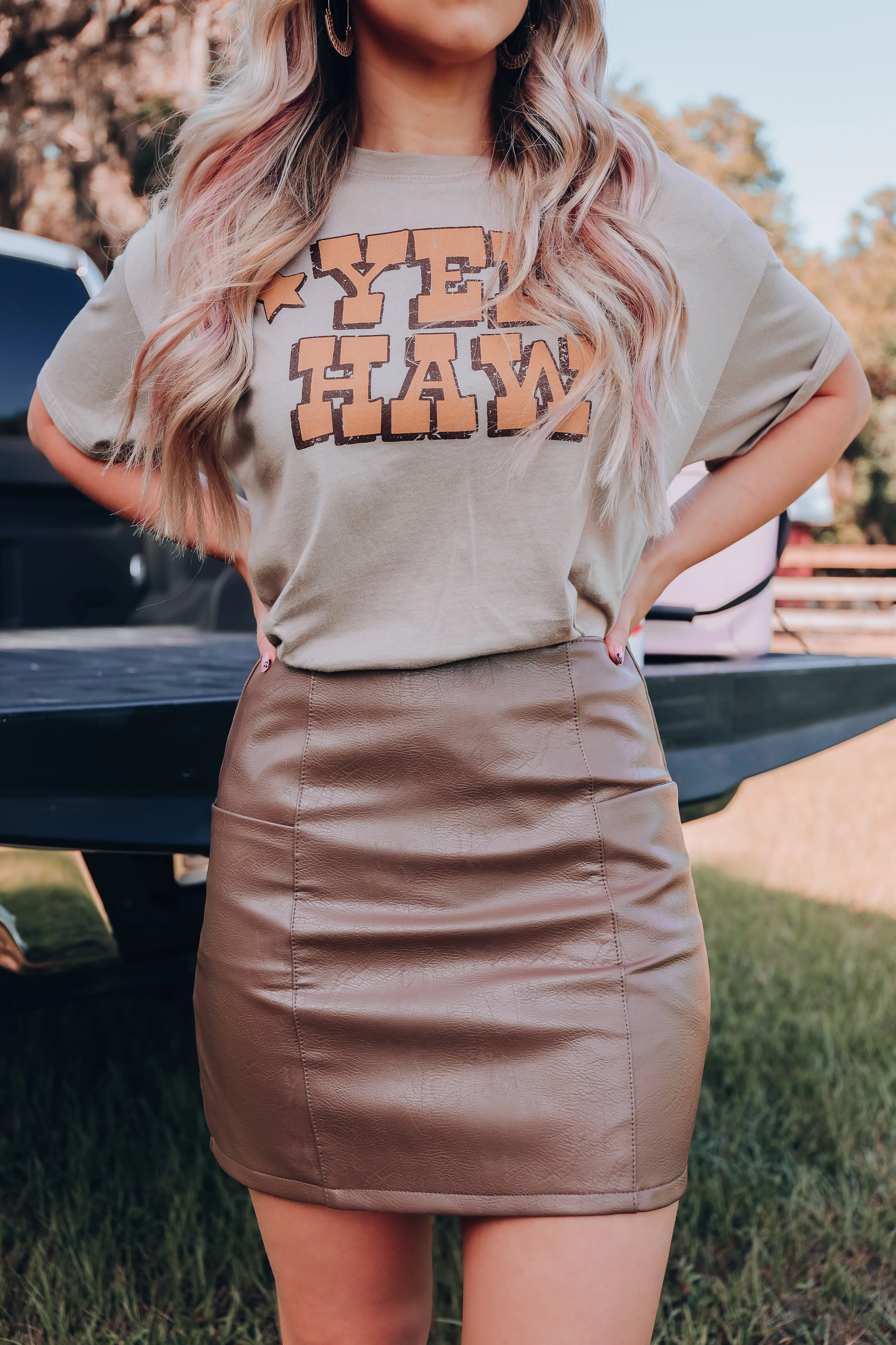Fine Faux Leather Pocket Skirt - Mocha