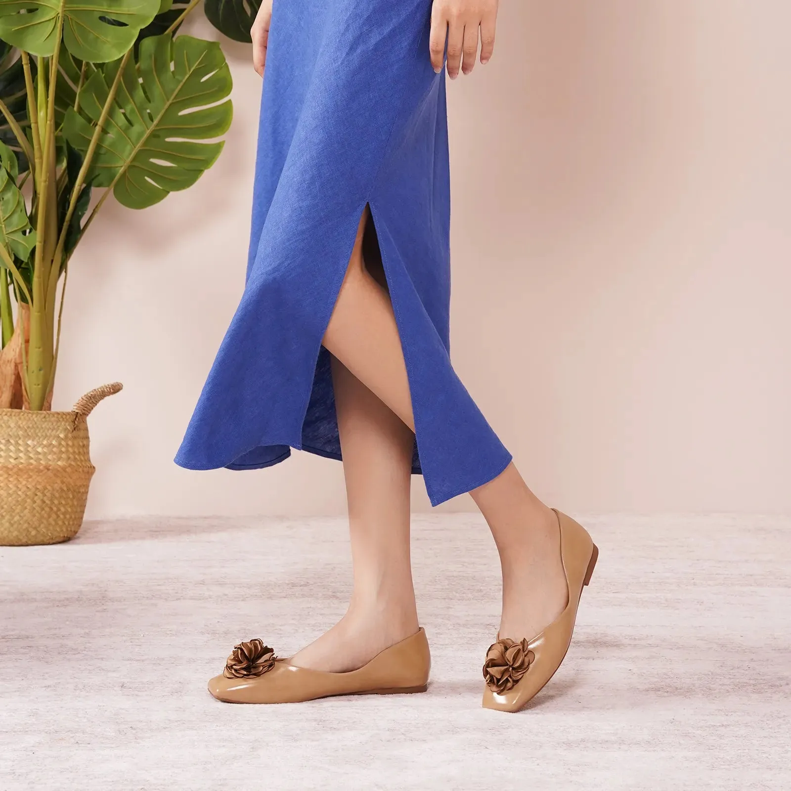 Flower Ballerina Flats (Eva) Latte