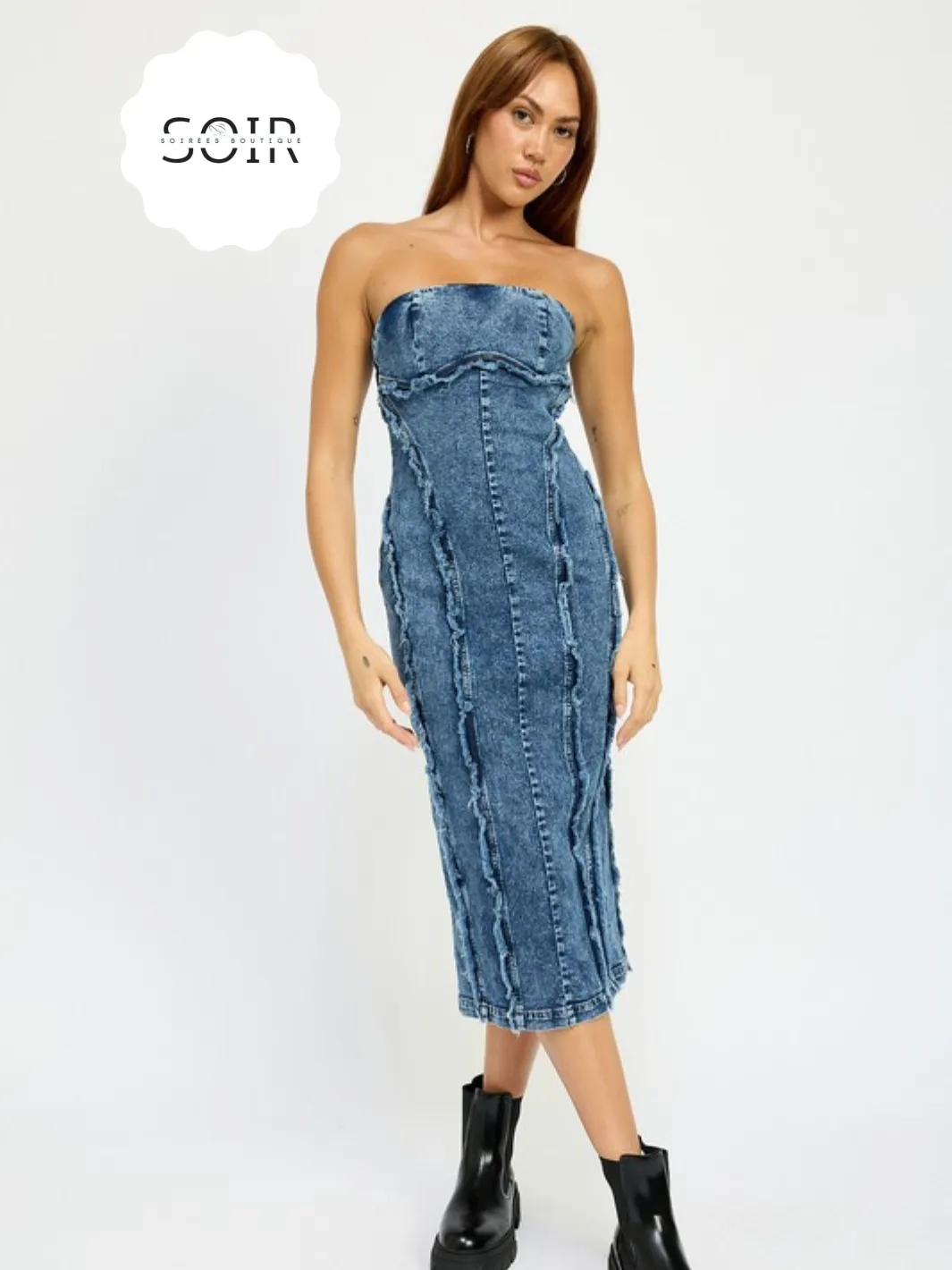 Fray Horizon Denim Tube Dress