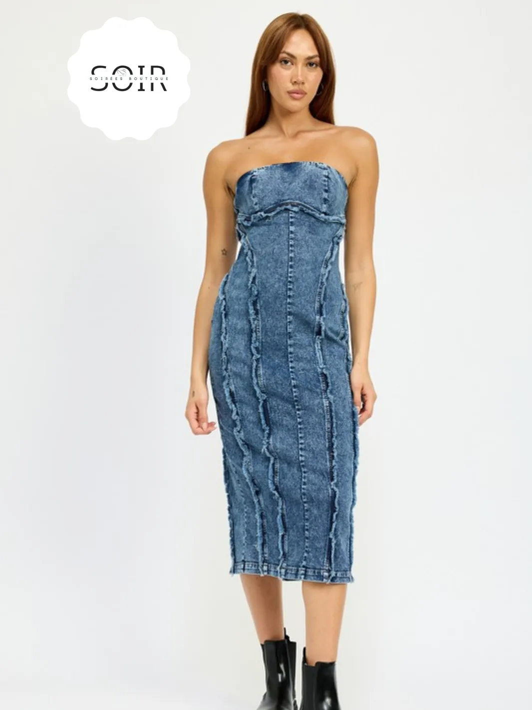 Fray Horizon Denim Tube Dress