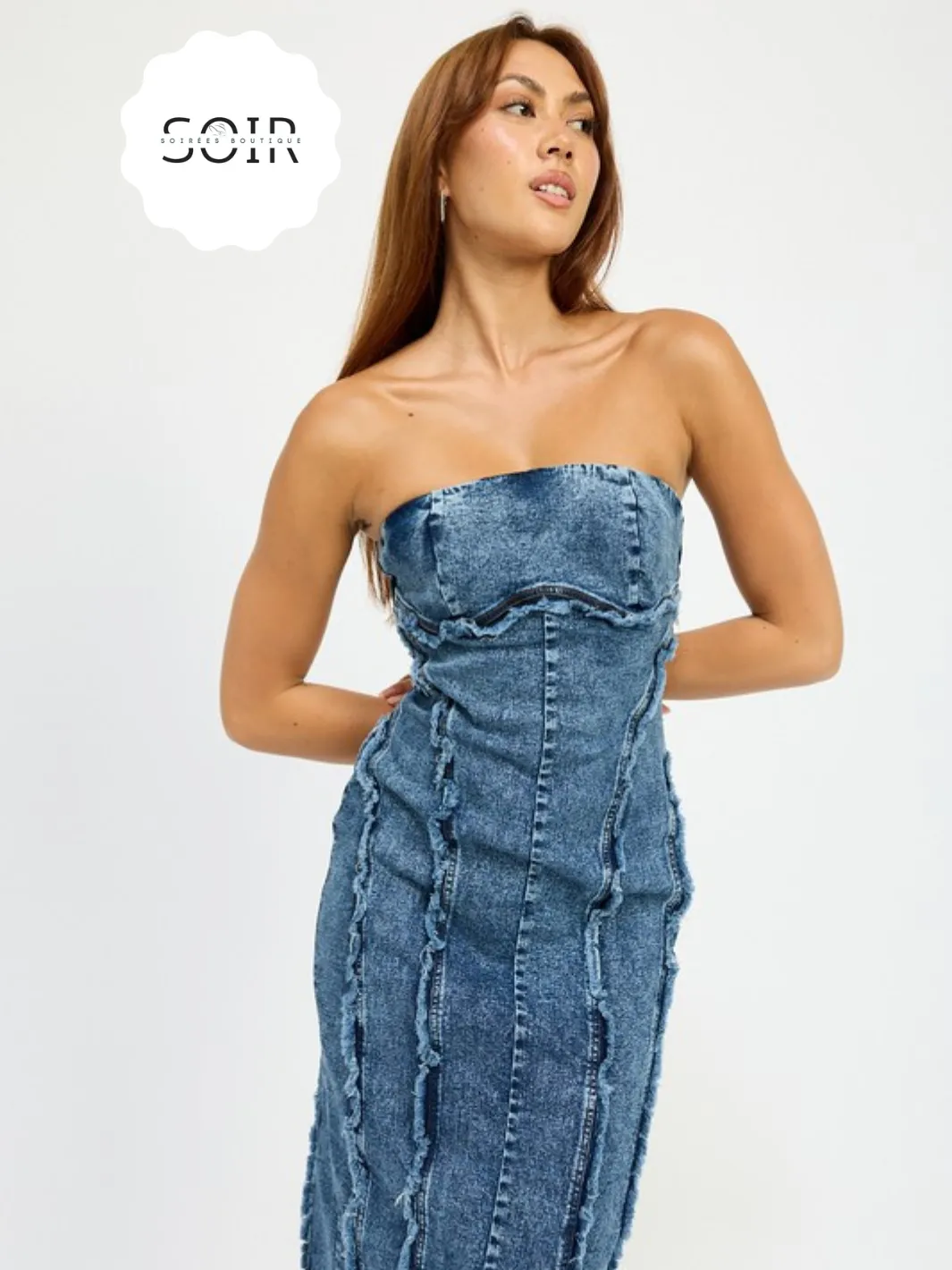 Fray Horizon Denim Tube Dress