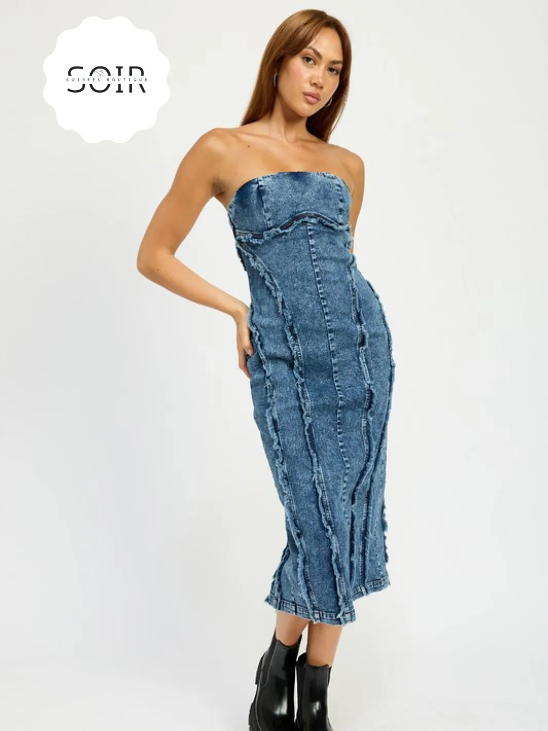 Fray Horizon Denim Tube Dress