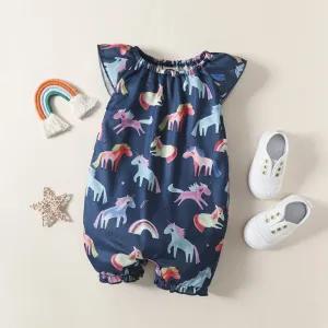 Girls Unicorn Sparkle Romper Blue