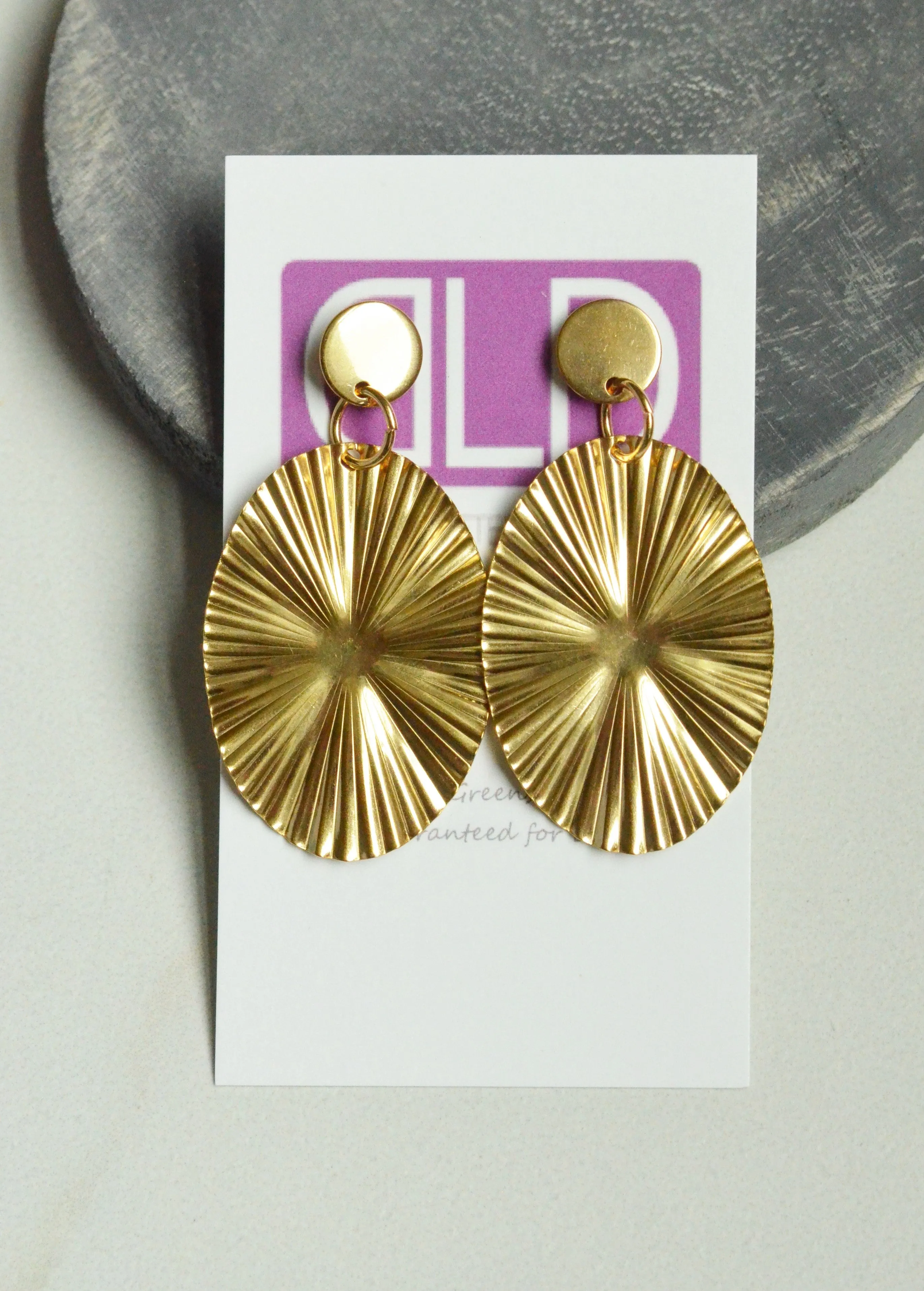 Gold Oval Big Metal Dangle Womens Statement Earrings