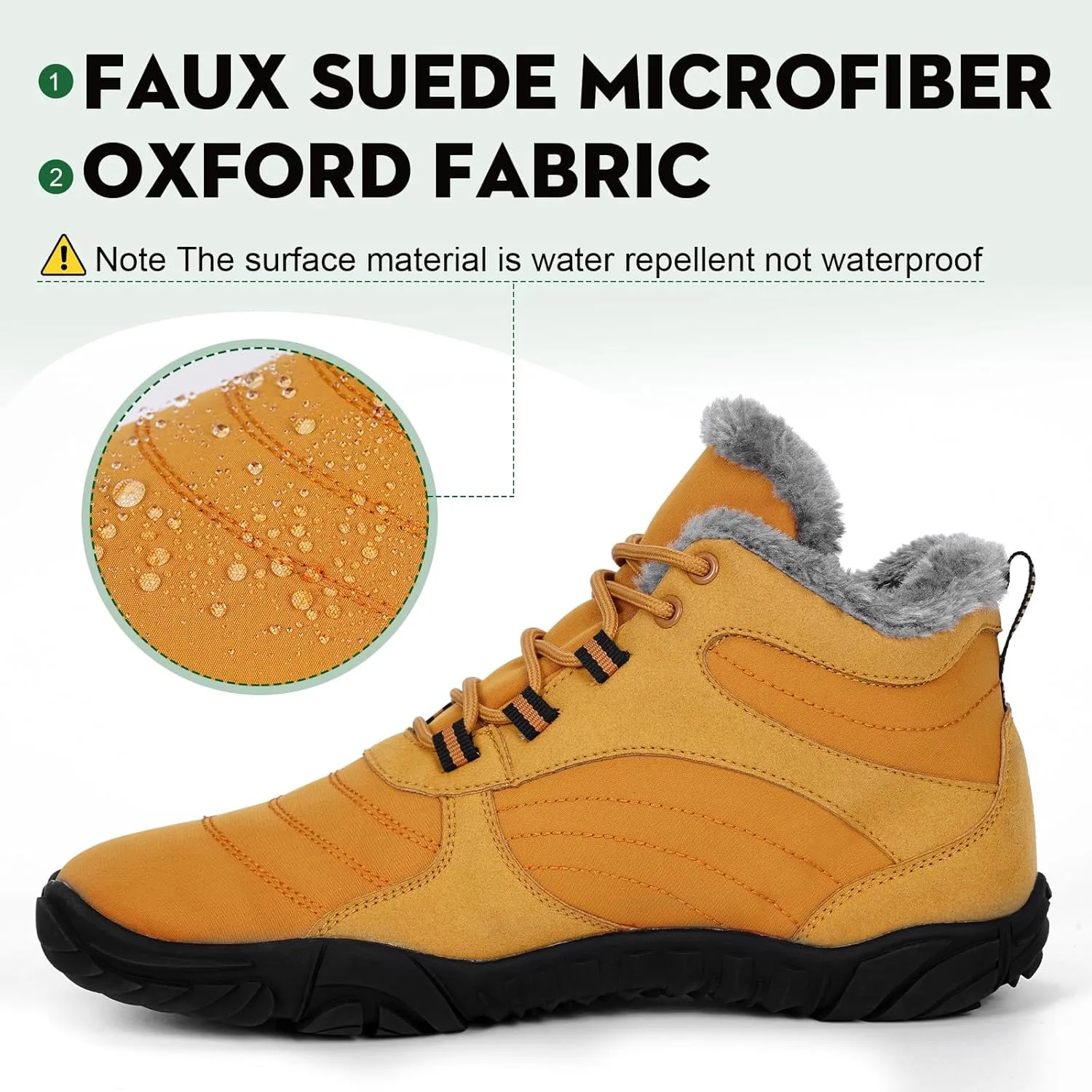 Hike Winter Footwear Barefoot Boots Mens Womens, Waterproof Winter Snow Boots, Warm Ankle Booties, Wide Toe Barefoot Hiking Boots, Non-Slip Zero Drop Sole Hike Shoes for Hiking Walking Outdoor