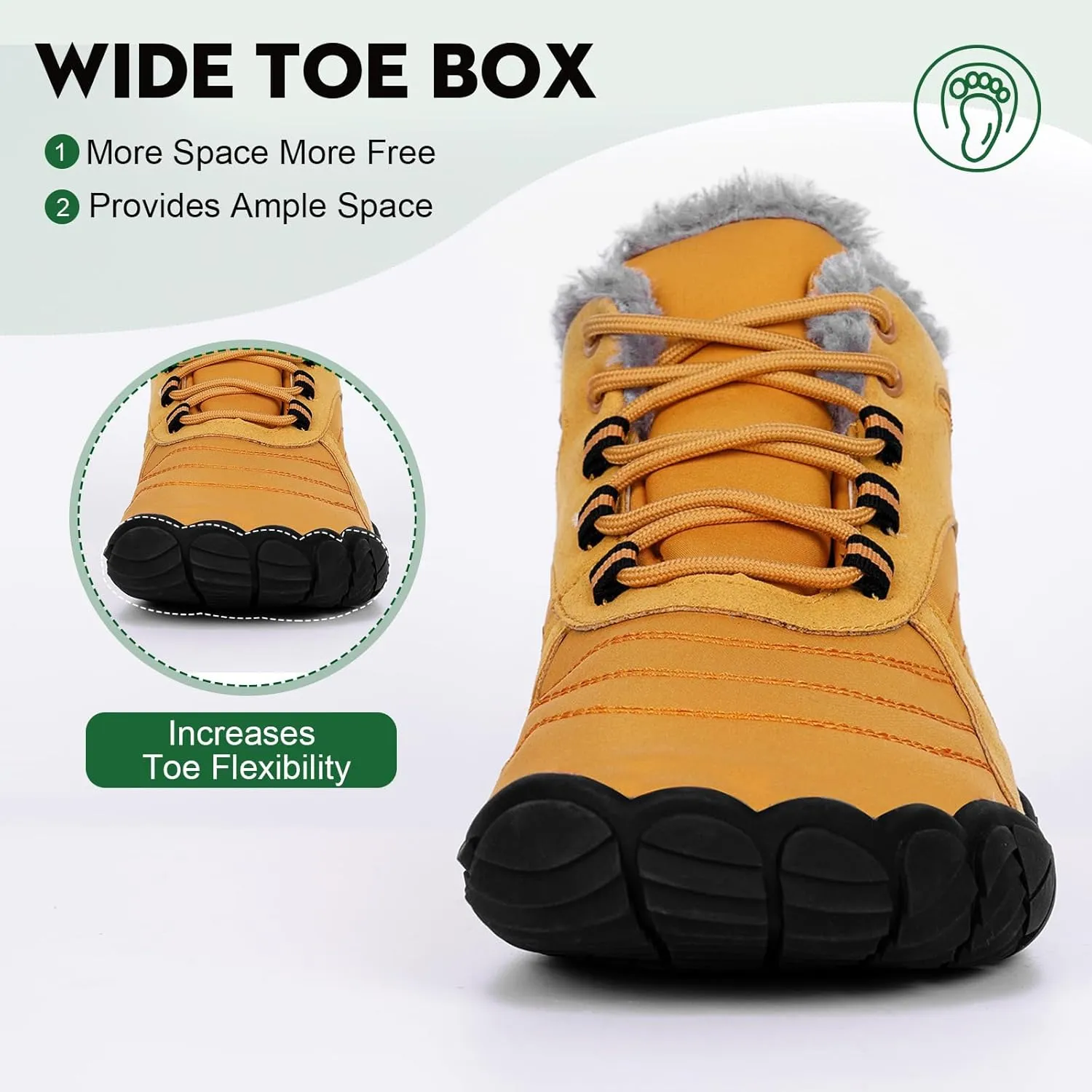 Hike Winter Footwear Barefoot Boots Mens Womens, Waterproof Winter Snow Boots, Warm Ankle Booties, Wide Toe Barefoot Hiking Boots, Non-Slip Zero Drop Sole Hike Shoes for Hiking Walking Outdoor