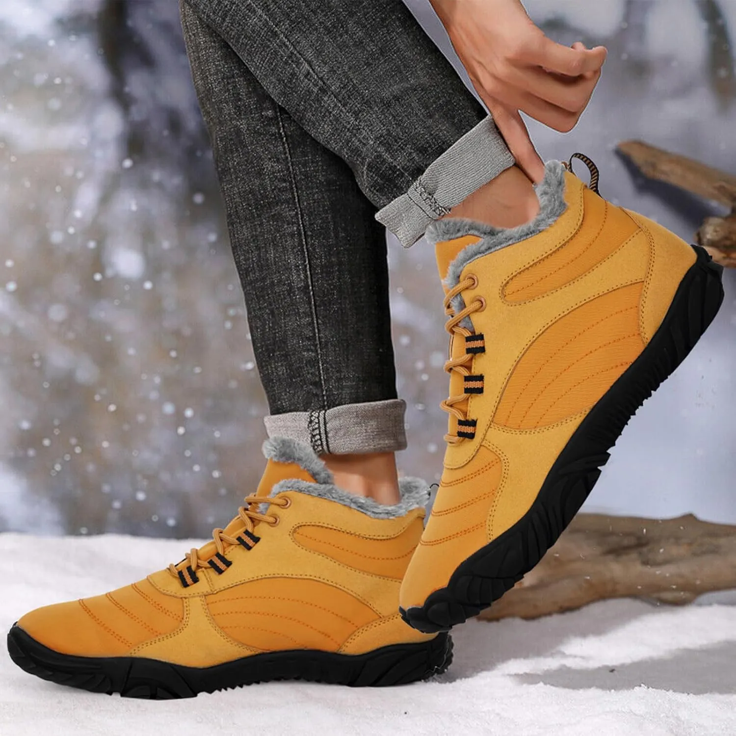 Hike Winter Footwear Barefoot Boots Mens Womens, Waterproof Winter Snow Boots, Warm Ankle Booties, Wide Toe Barefoot Hiking Boots, Non-Slip Zero Drop Sole Hike Shoes for Hiking Walking Outdoor