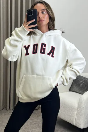 Jaya Beige Yoga Slogan Oversized Hoodie