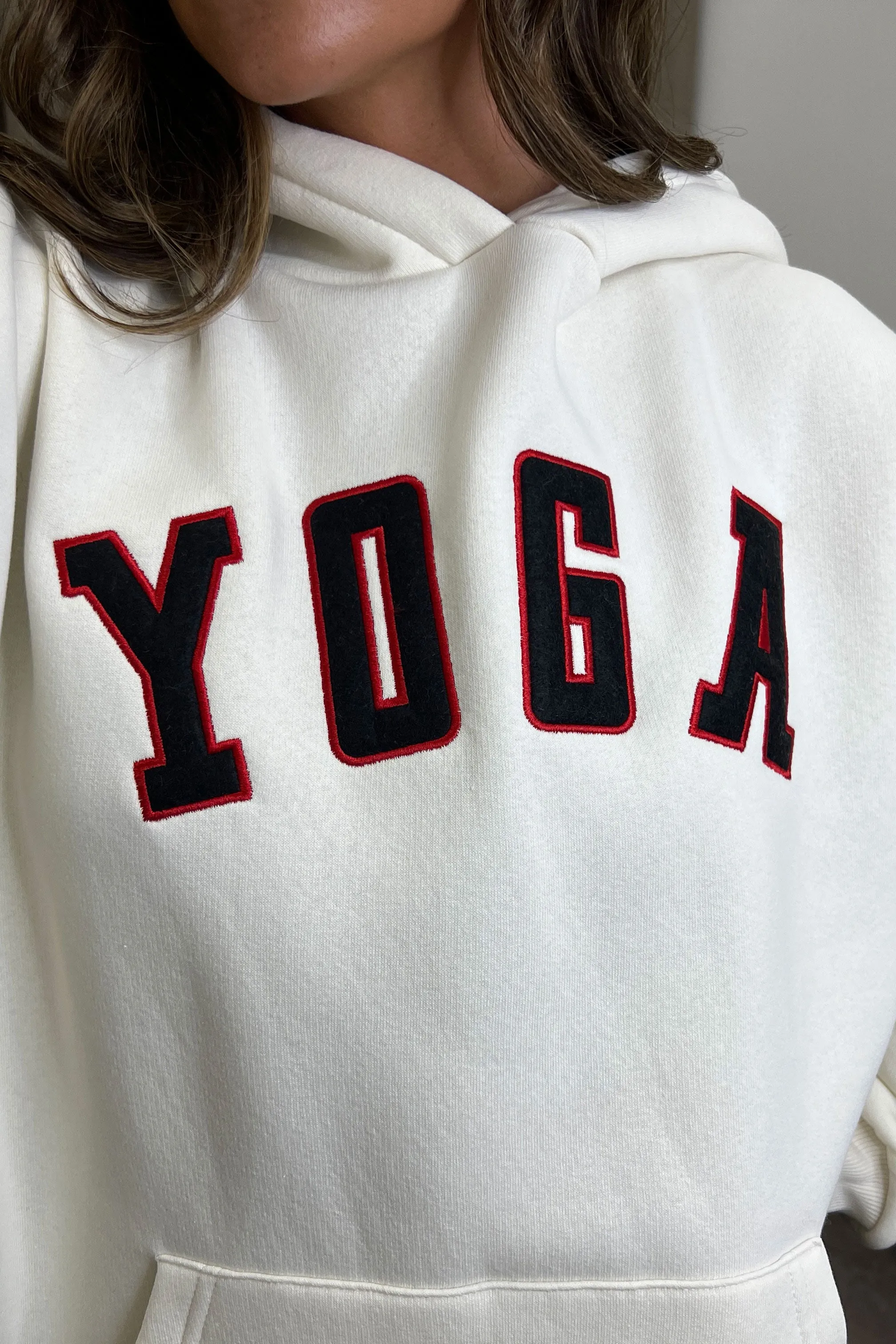 Jaya Beige Yoga Slogan Oversized Hoodie