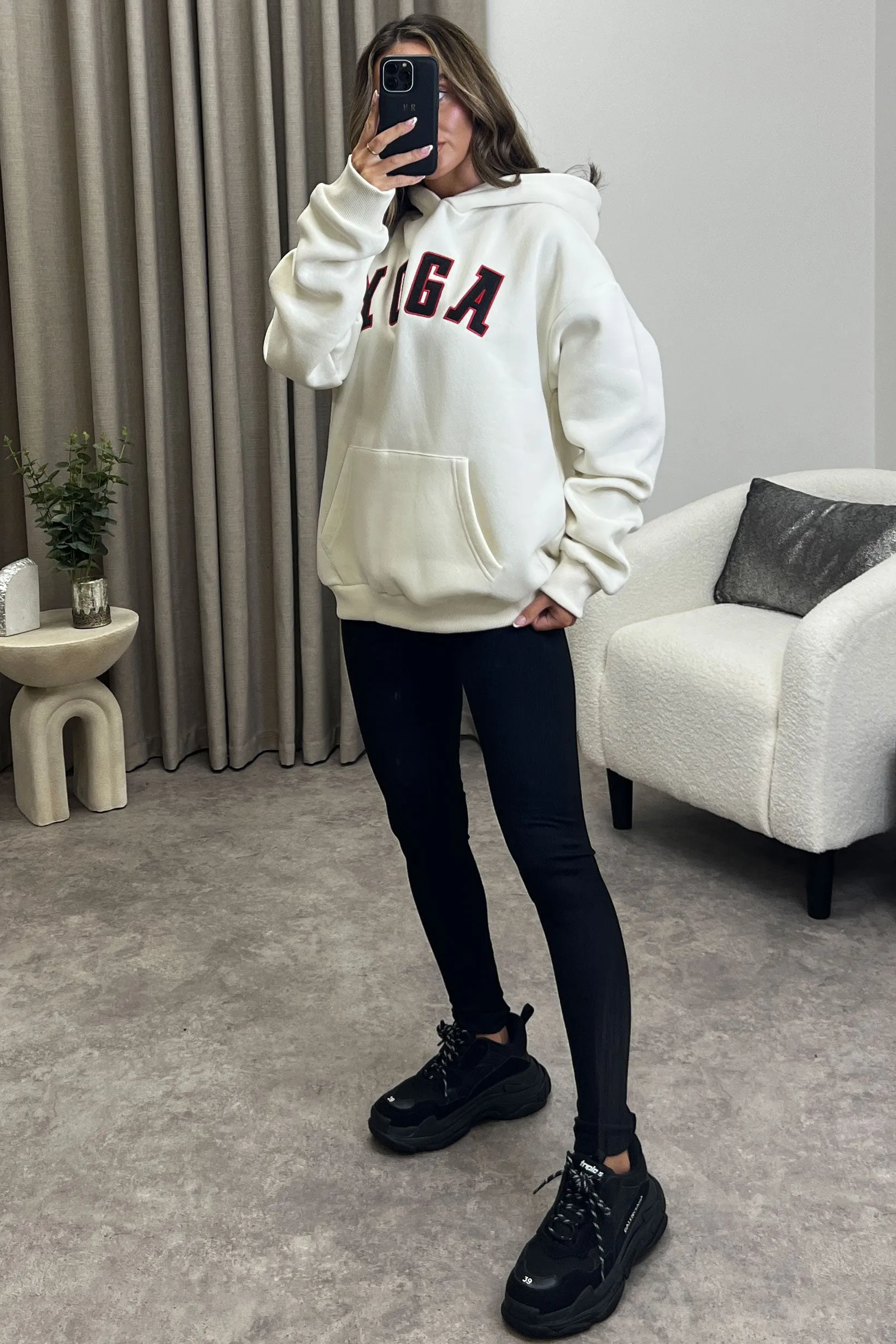 Jaya Beige Yoga Slogan Oversized Hoodie