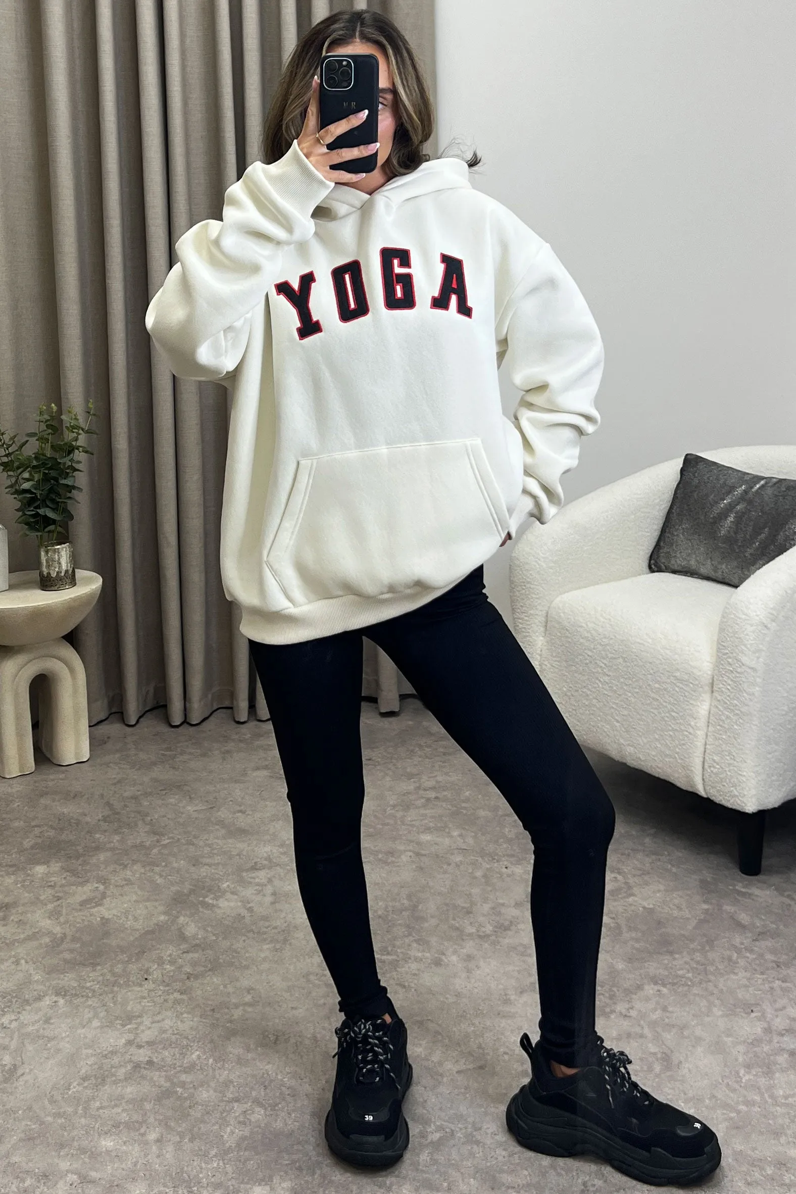 Jaya Beige Yoga Slogan Oversized Hoodie