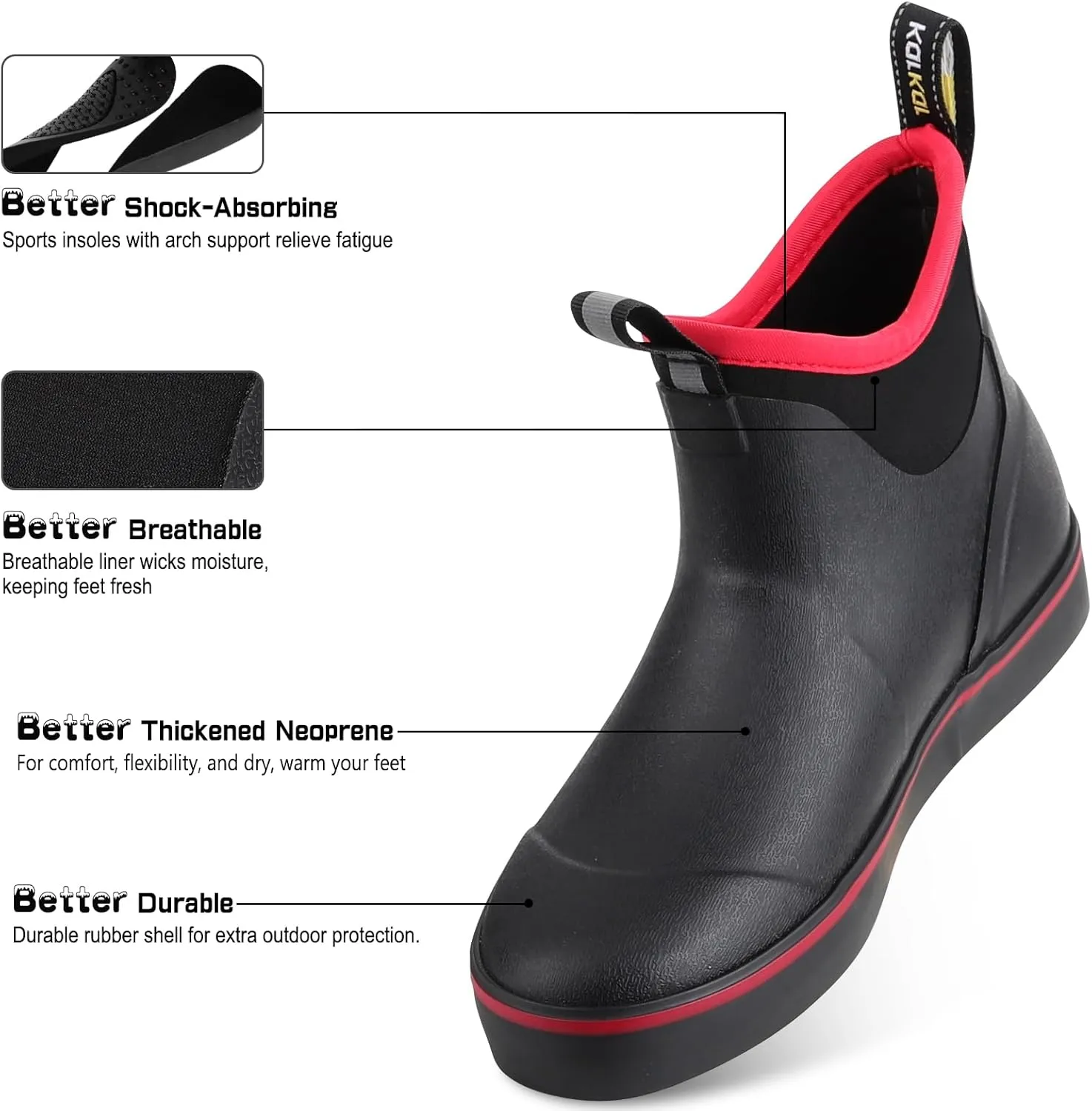 Kalkal Women's Deck Boots, Waterproof Ankle Rain Boots Fishing Boots with High Traction, Women's Rubber Boots For Gardening Fishing Boating Camping