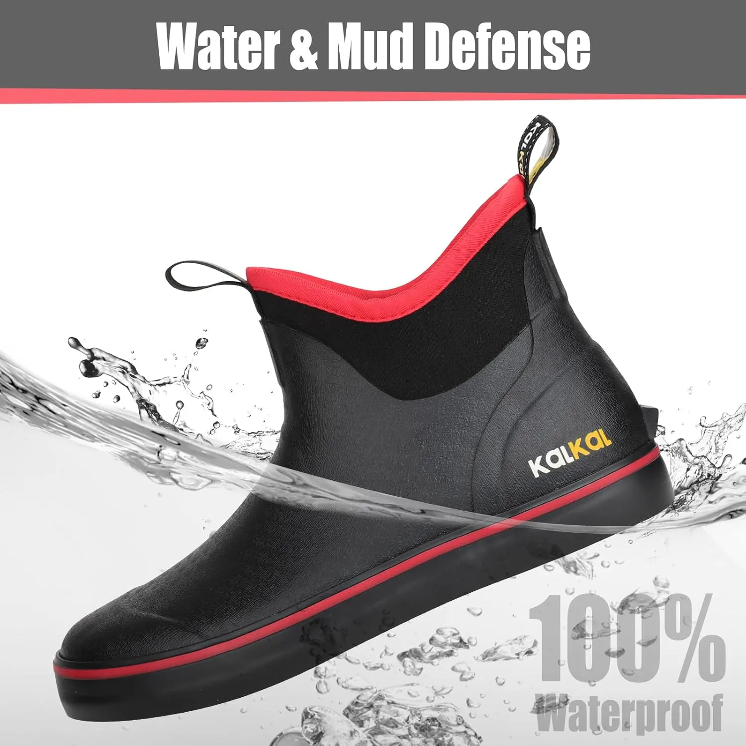 Kalkal Women's Deck Boots, Waterproof Ankle Rain Boots Fishing Boots with High Traction, Women's Rubber Boots For Gardening Fishing Boating Camping