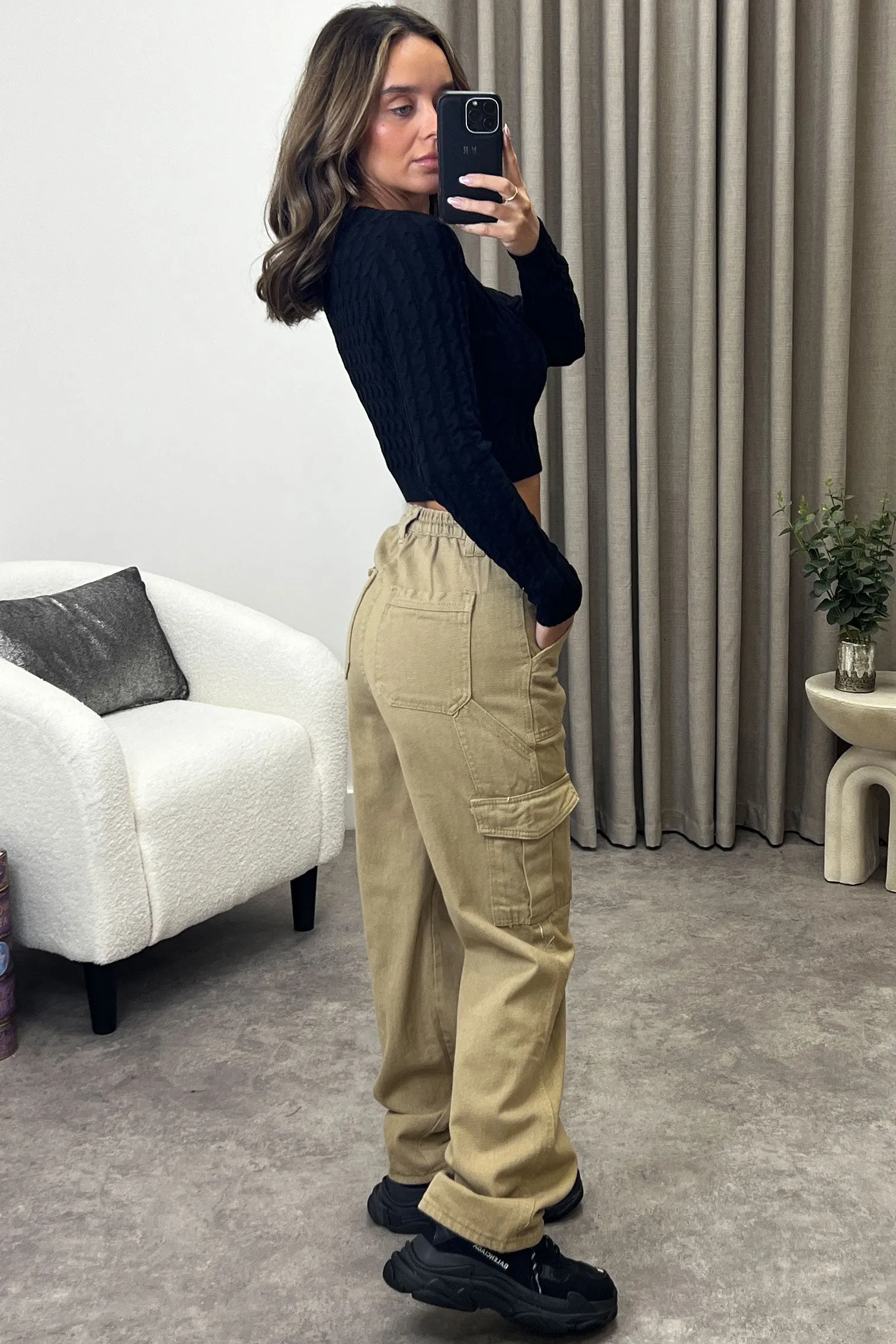 Lilla Black Collared Cable Knit Crop Top