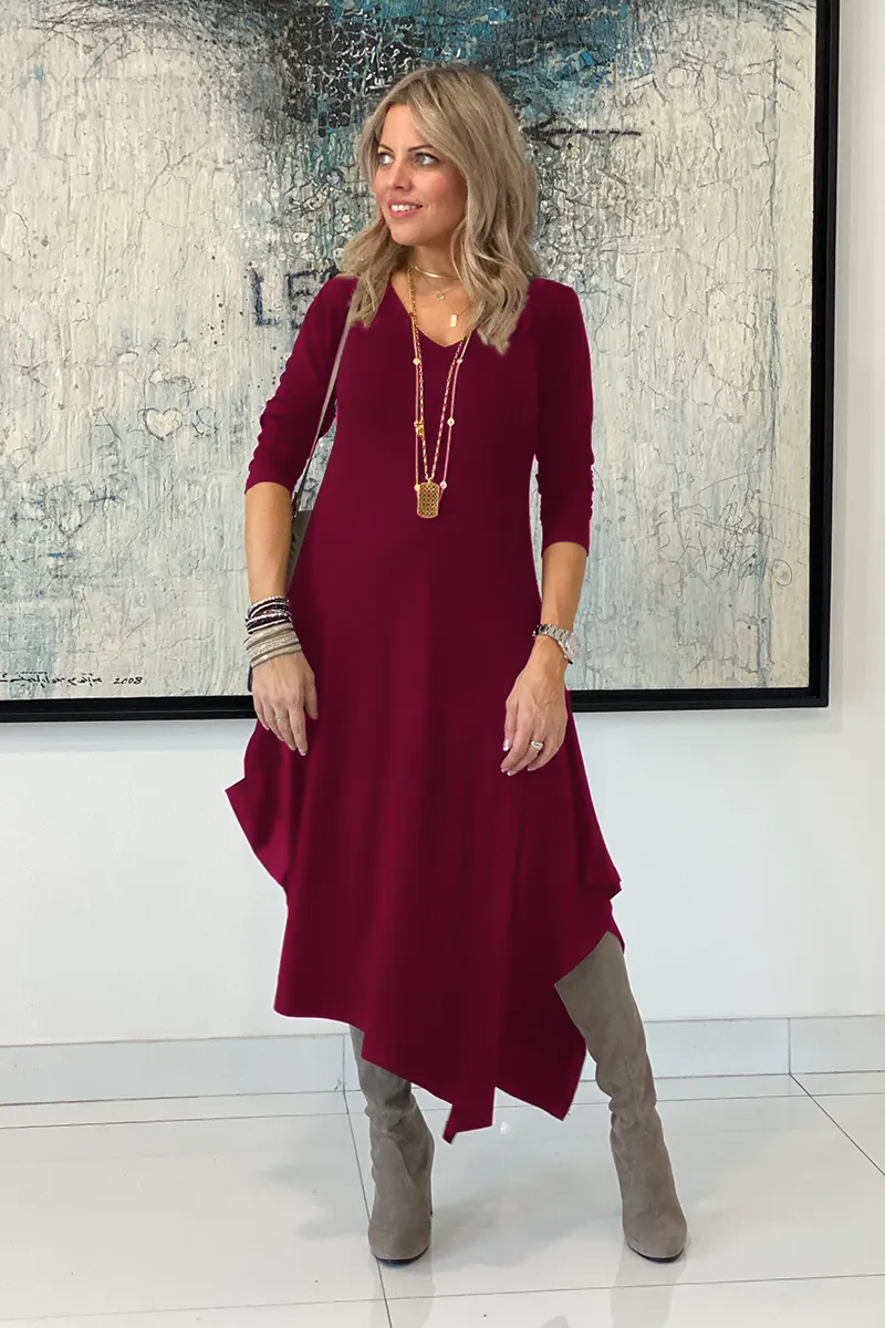 Long Sleeves V Neck Total Comfort Dress C