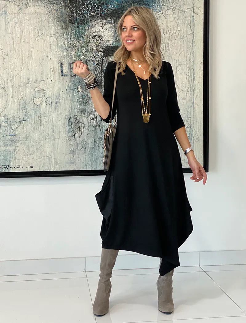 Long Sleeves V Neck Total Comfort Dress C