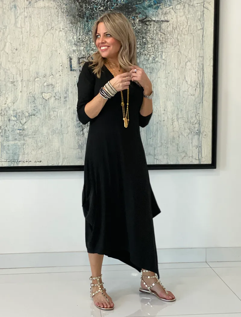 Long Sleeves V Neck Total Comfort Dress C