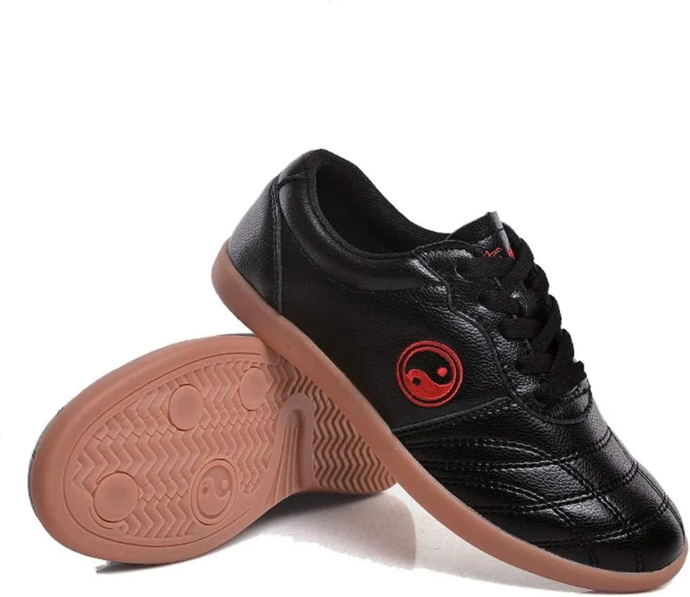 Martial Arts Shoes for Men, Leather Tai Chi Workout Gym Sneaker Fashion Karate Qigong Wing Chun Trainers