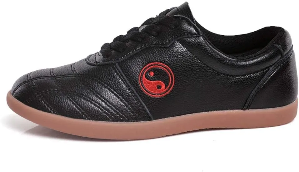 Martial Arts Shoes for Men, Leather Tai Chi Workout Gym Sneaker Fashion Karate Qigong Wing Chun Trainers
