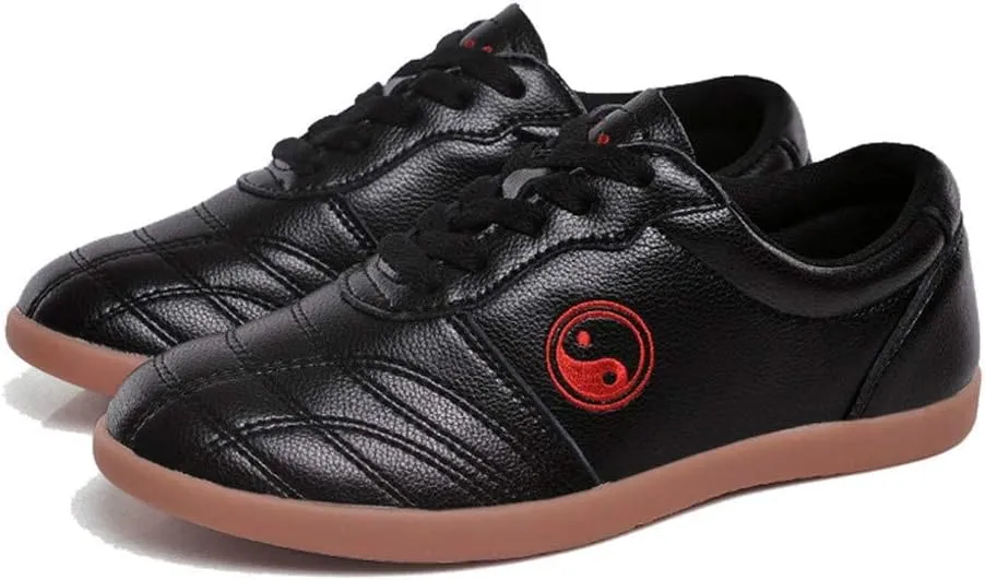 Martial Arts Shoes for Men, Leather Tai Chi Workout Gym Sneaker Fashion Karate Qigong Wing Chun Trainers