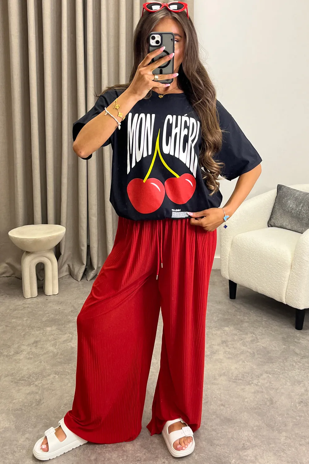 Melea Black Mon Cheri Slogan Graphic Print T-Shirt