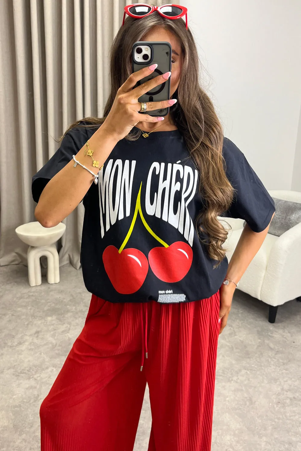 Melea Black Mon Cheri Slogan Graphic Print T-Shirt