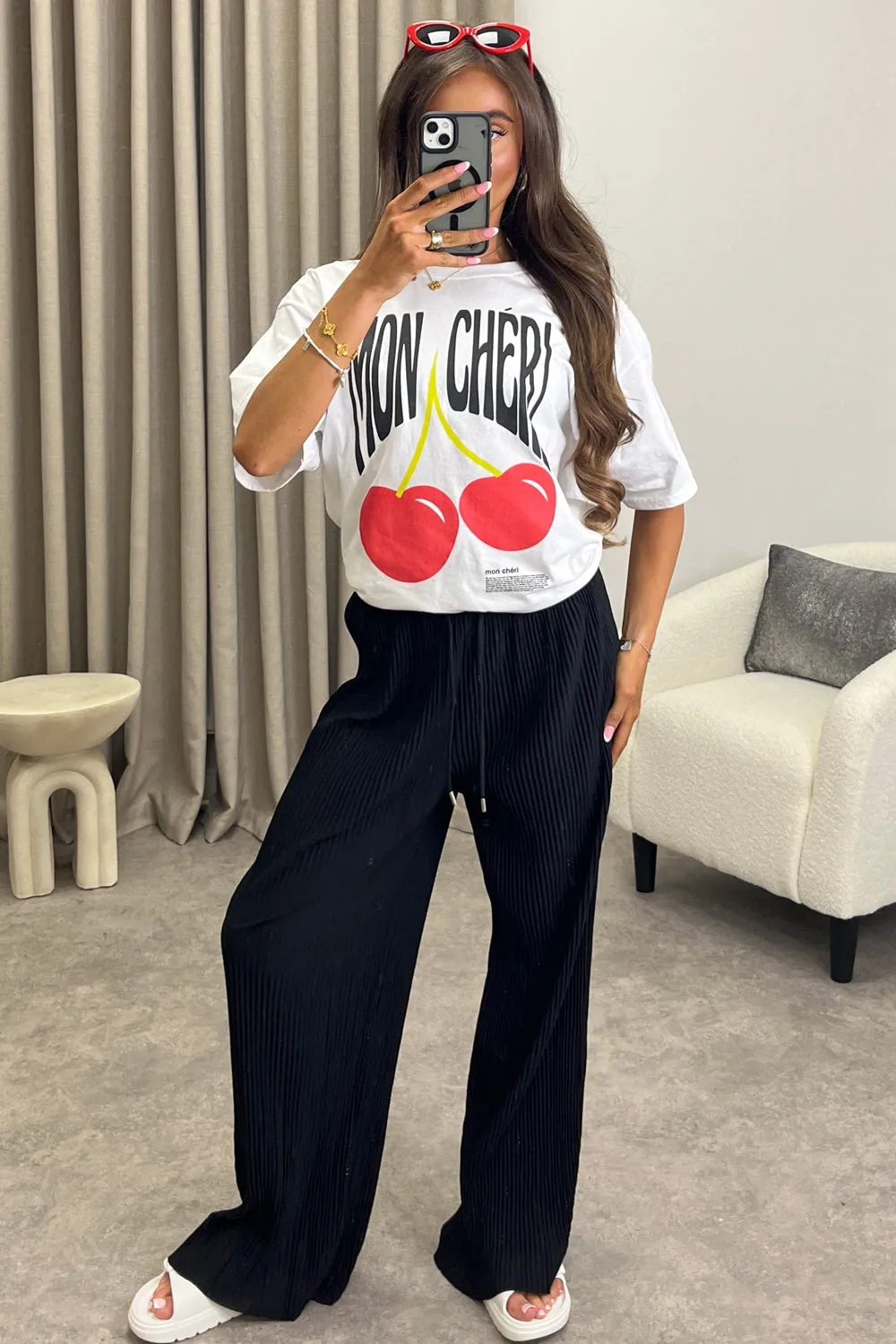 Melea White Mon Cheri Slogan Graphic Print T-Shirt
