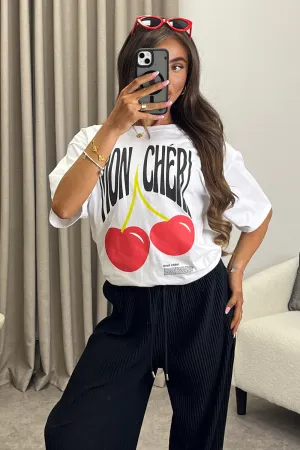 Melea White Mon Cheri Slogan Graphic Print T-Shirt
