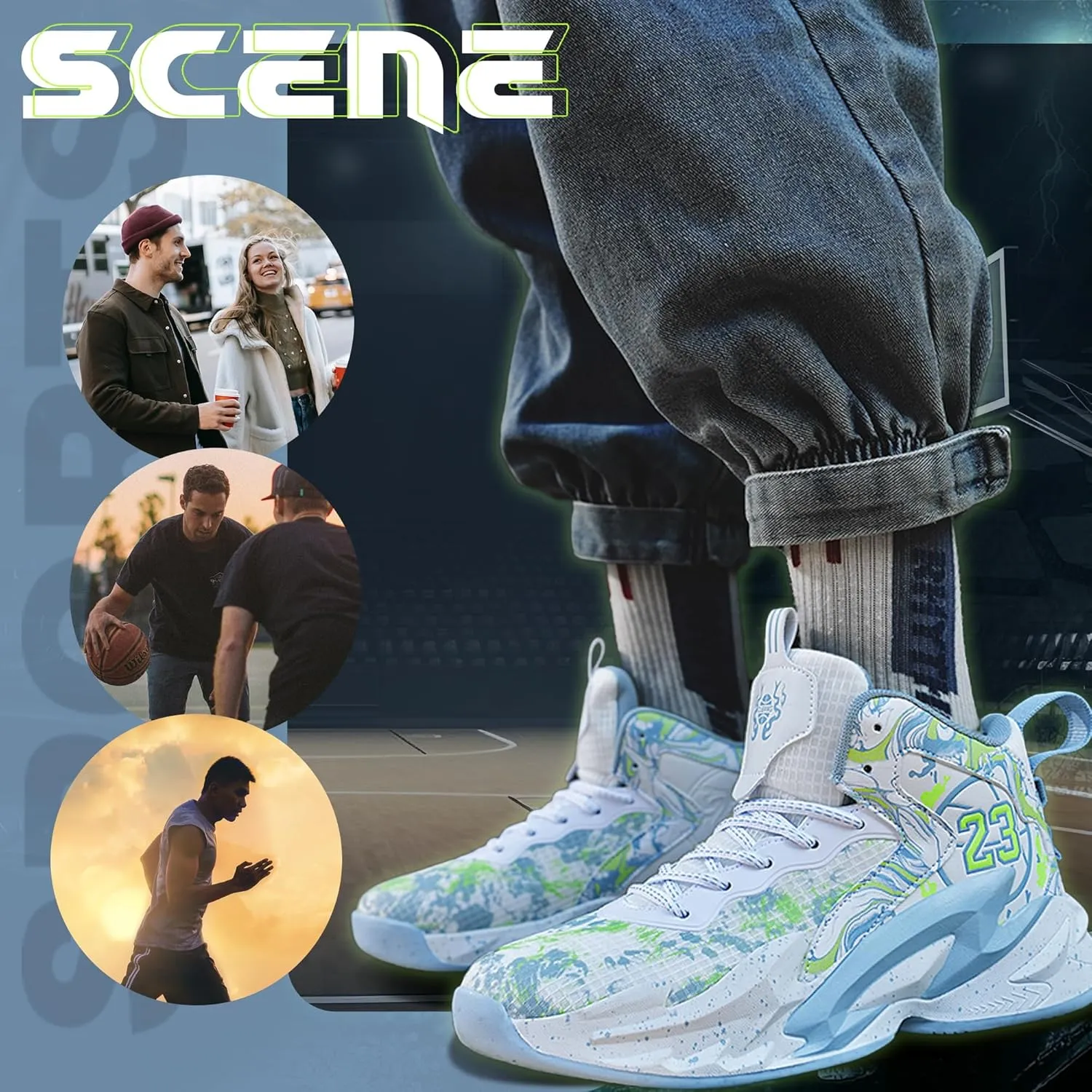 Men's Basketball Shoes Breathable Anti Slip Fashionable Graffiti Training Shoes Outdoor Shoes