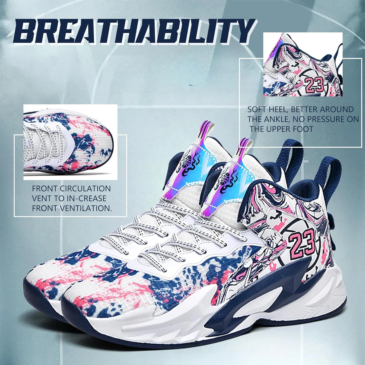 Men's Basketball Shoes Breathable Anti Slip Fashionable Graffiti Training Shoes Outdoor Shoes