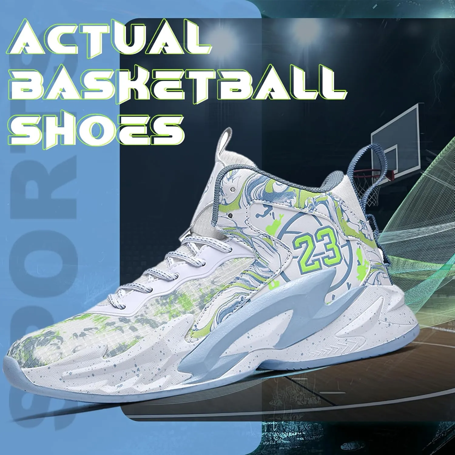 Men's Basketball Shoes Breathable Anti Slip Fashionable Graffiti Training Shoes Outdoor Shoes