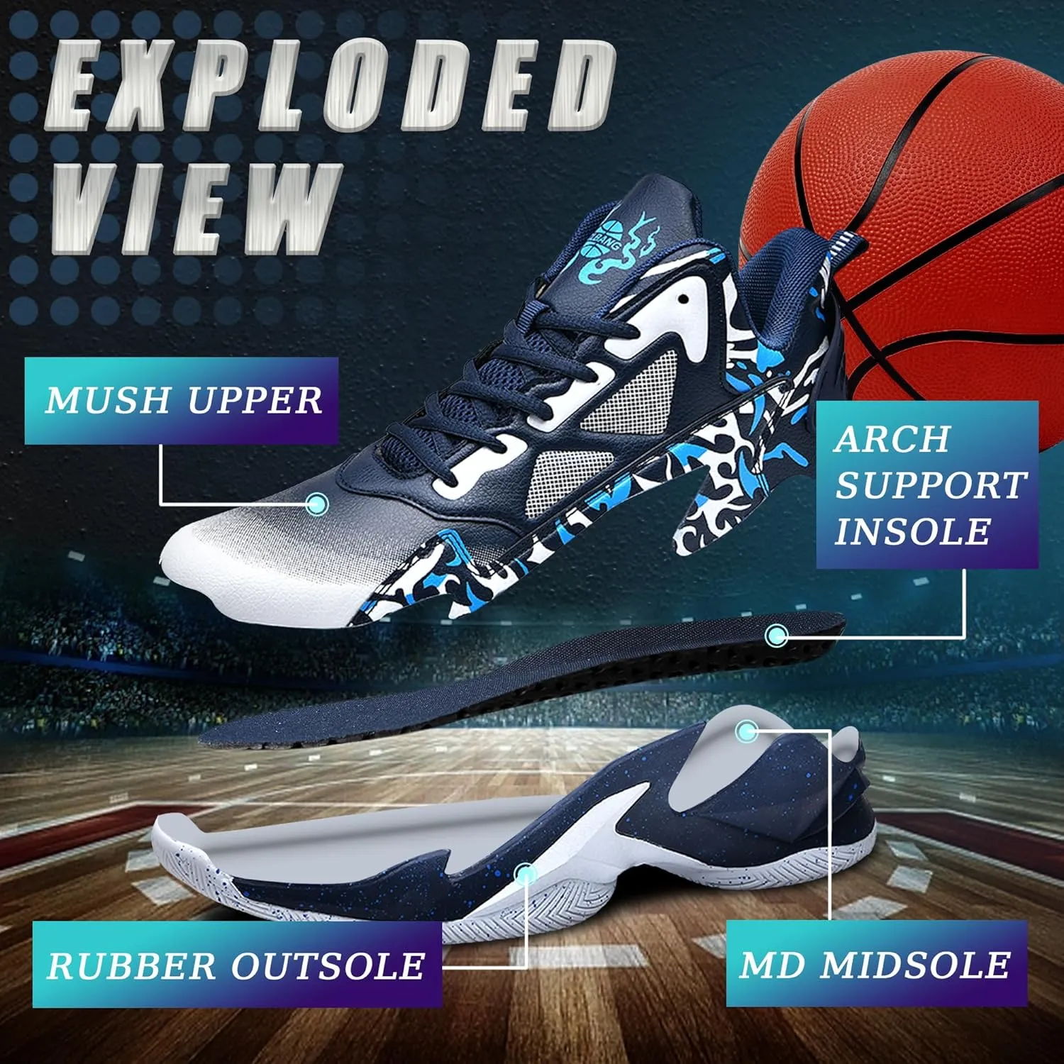 Men's Basketball Shoes Breathable Anti Slip Fashionable Graffiti Training Shoes Outdoor Shoes