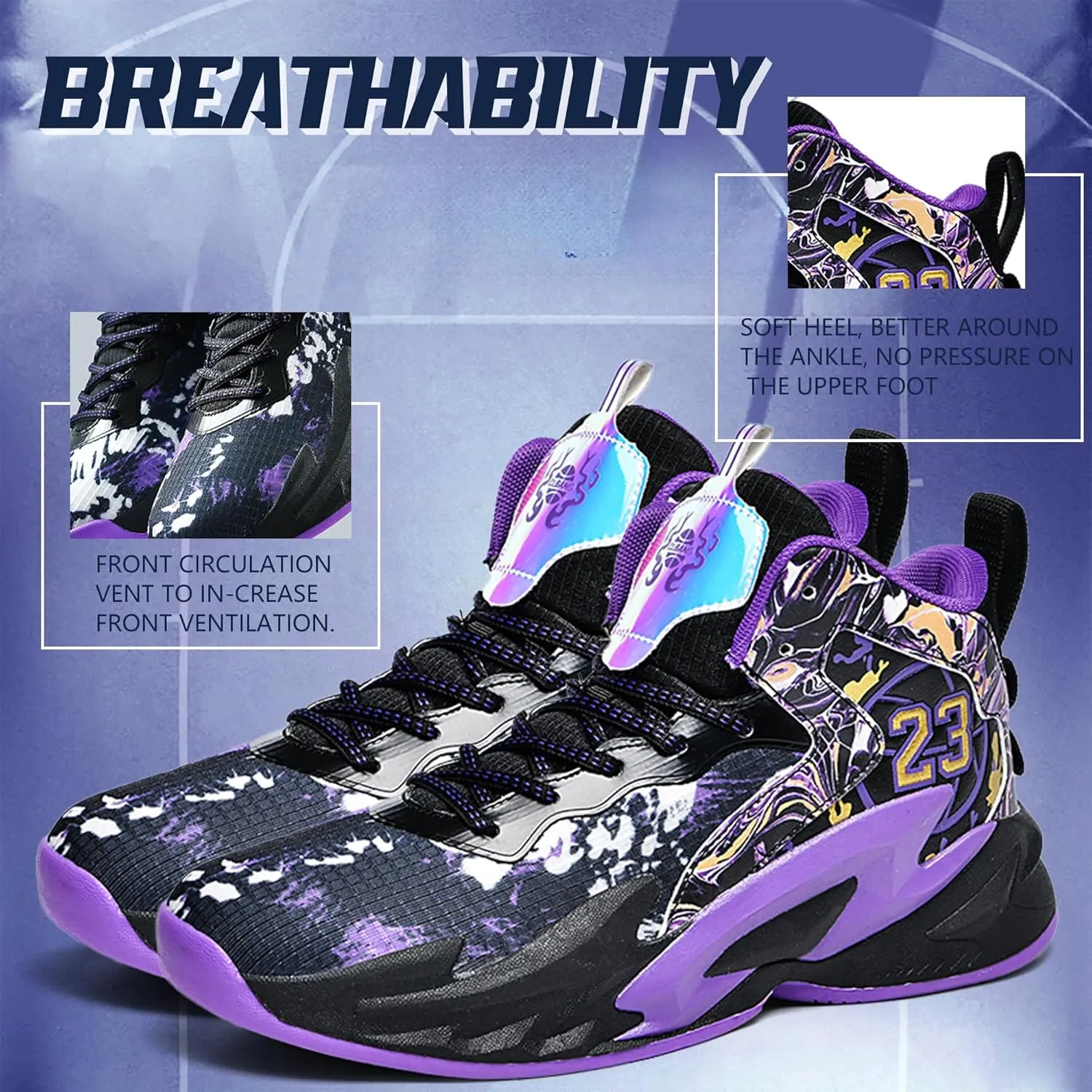 Men's Basketball Shoes Breathable Anti Slip Fashionable Graffiti Training Shoes Outdoor Shoes