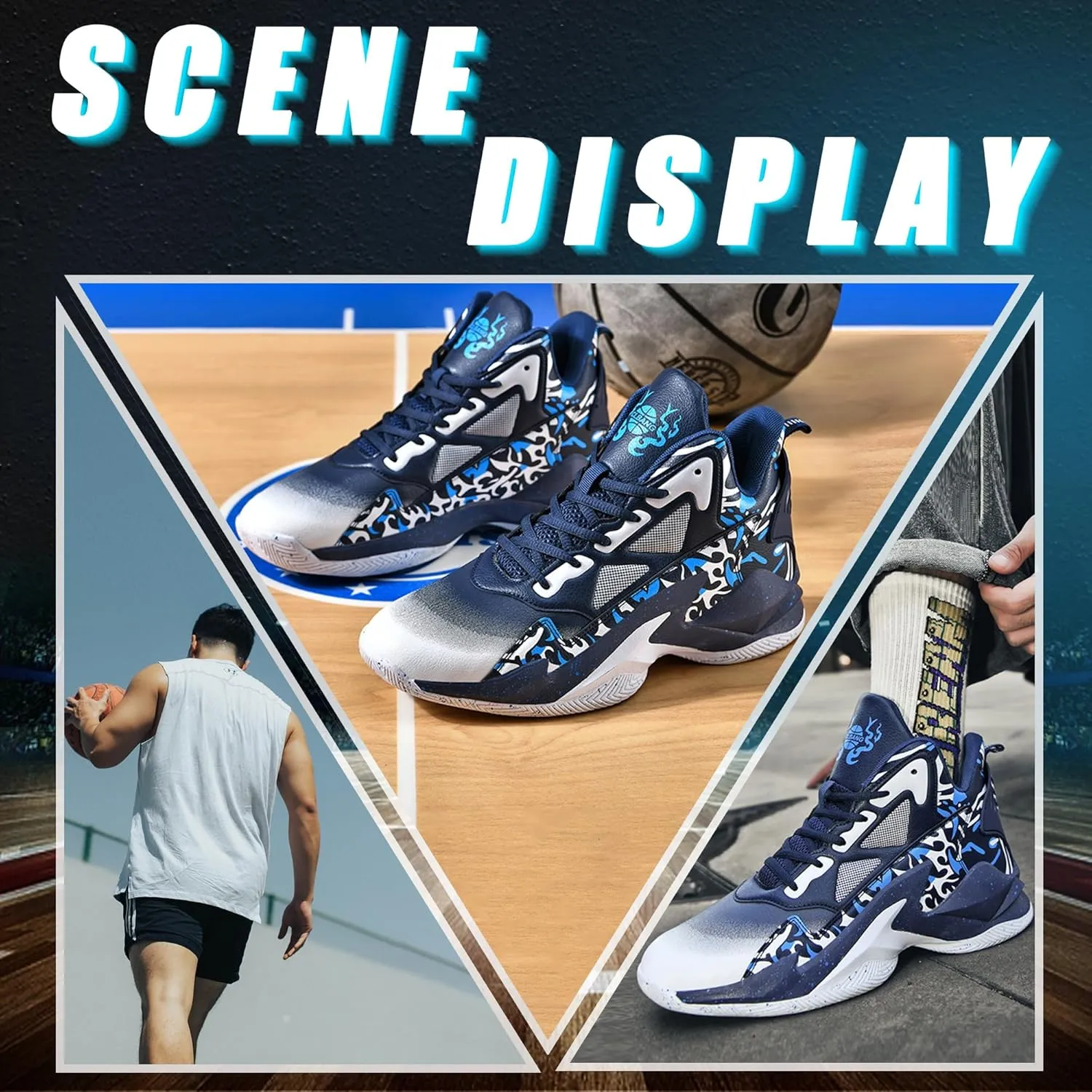 Men's Basketball Shoes Breathable Anti Slip Fashionable Graffiti Training Shoes Outdoor Shoes