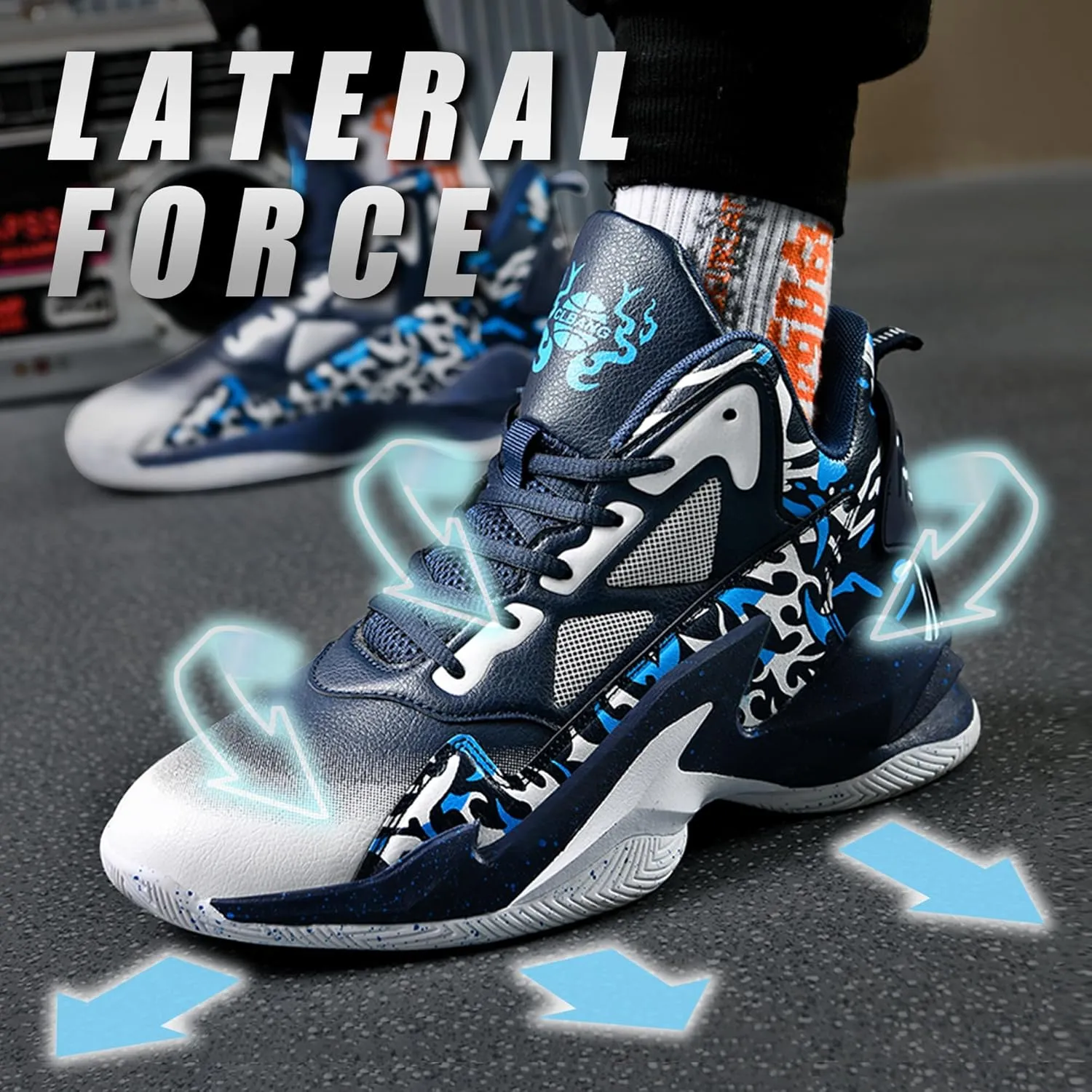 Men's Basketball Shoes Breathable Anti Slip Fashionable Graffiti Training Shoes Outdoor Shoes