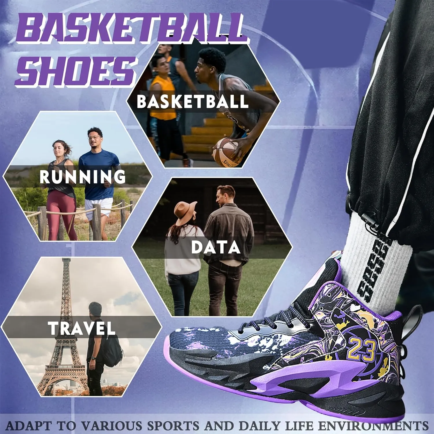 Men's Basketball Shoes Breathable Anti Slip Fashionable Graffiti Training Shoes Outdoor Shoes