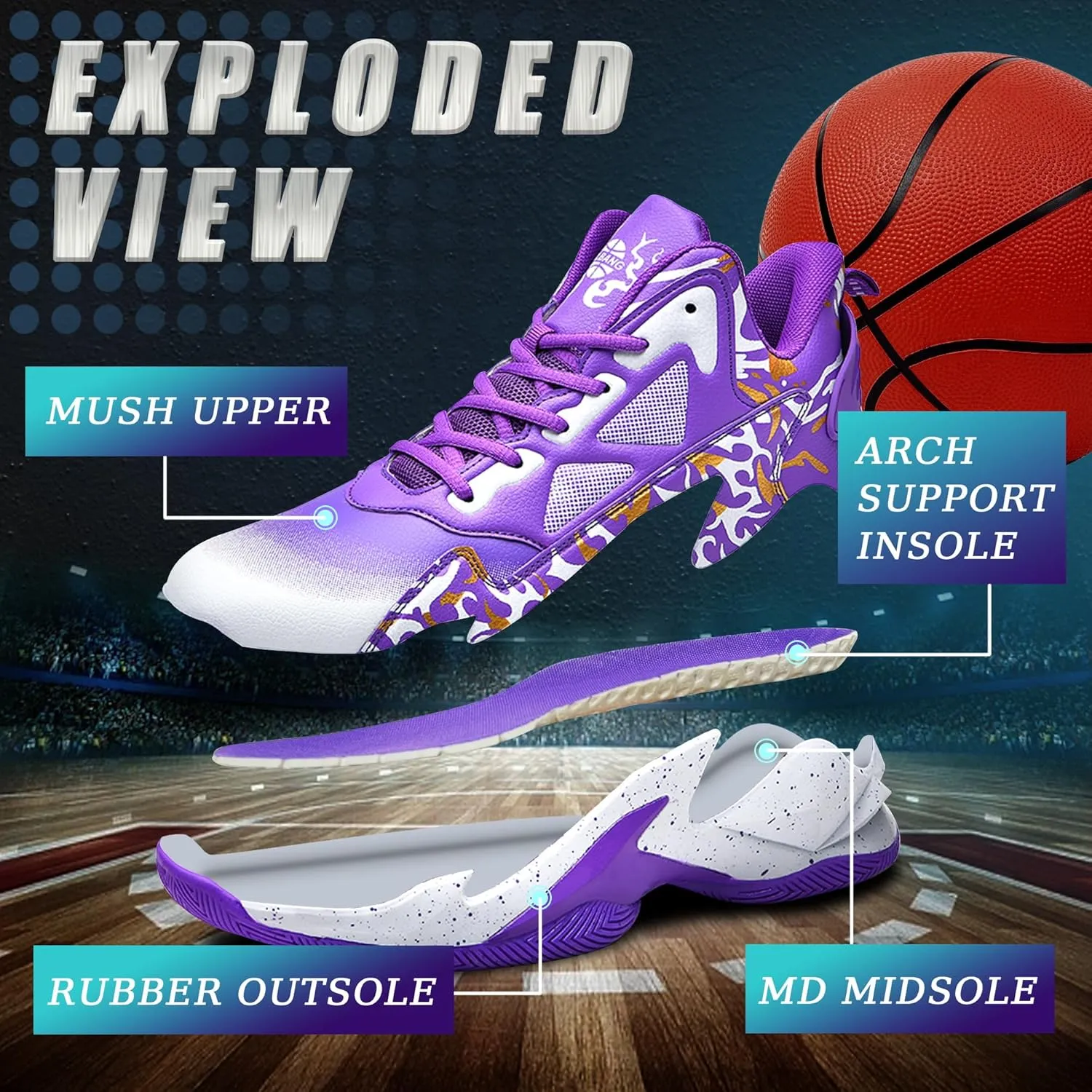 Men's Basketball Shoes Breathable Anti Slip Fashionable Graffiti Training Shoes Outdoor Shoes