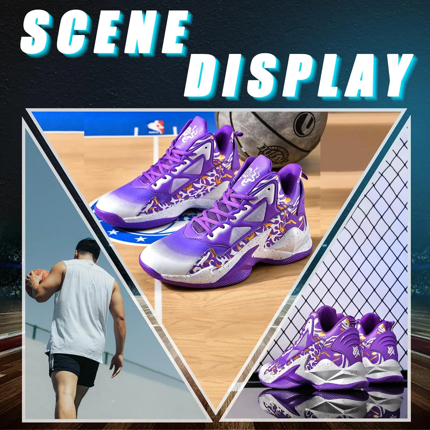 Men's Basketball Shoes Breathable Anti Slip Fashionable Graffiti Training Shoes Outdoor Shoes
