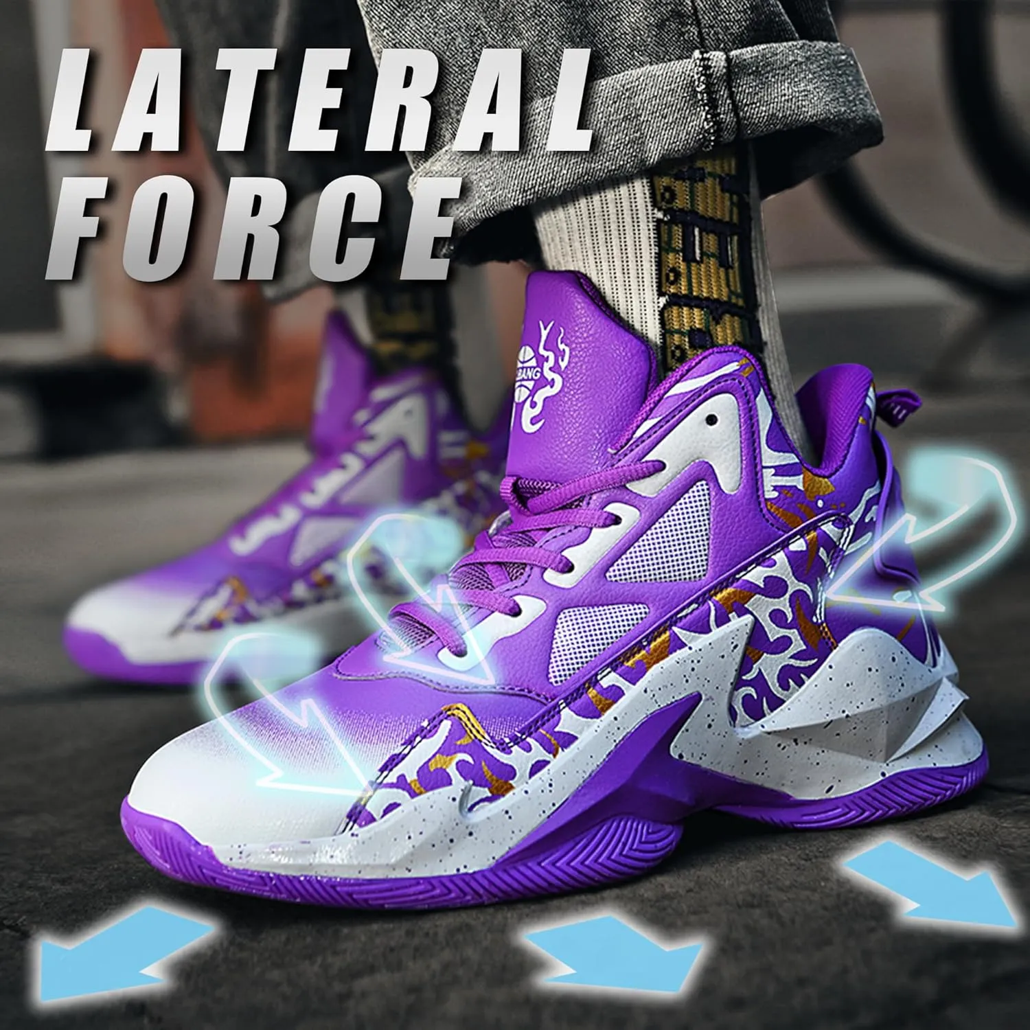Men's Basketball Shoes Breathable Anti Slip Fashionable Graffiti Training Shoes Outdoor Shoes