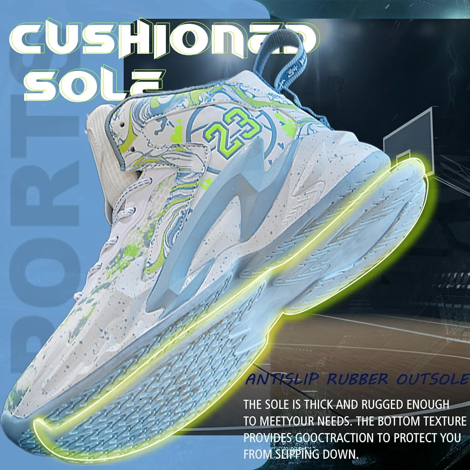 Men's Basketball Shoes Breathable Anti Slip Fashionable Graffiti Training Shoes Outdoor Shoes