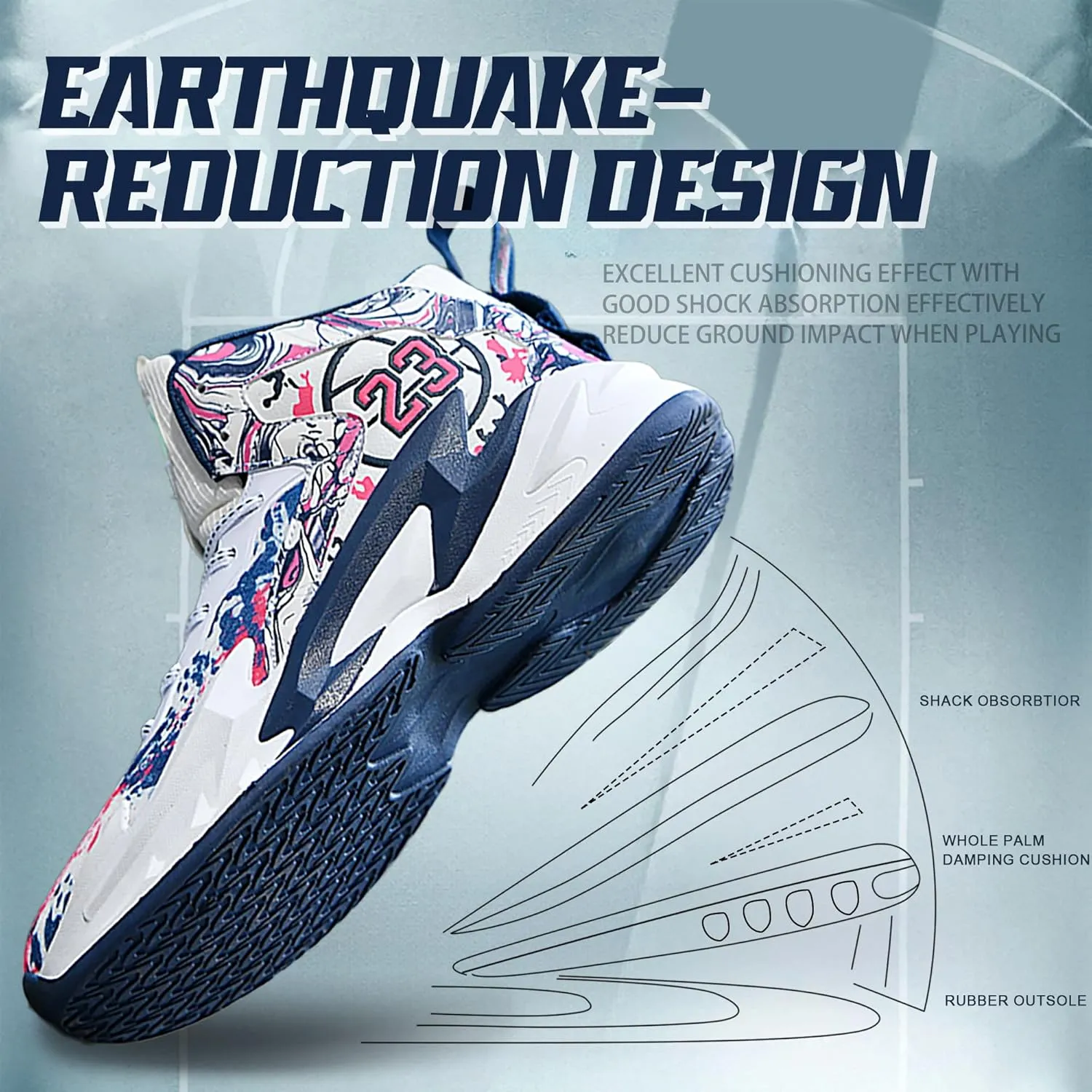 Men's Basketball Shoes Breathable Anti Slip Fashionable Graffiti Training Shoes Outdoor Shoes