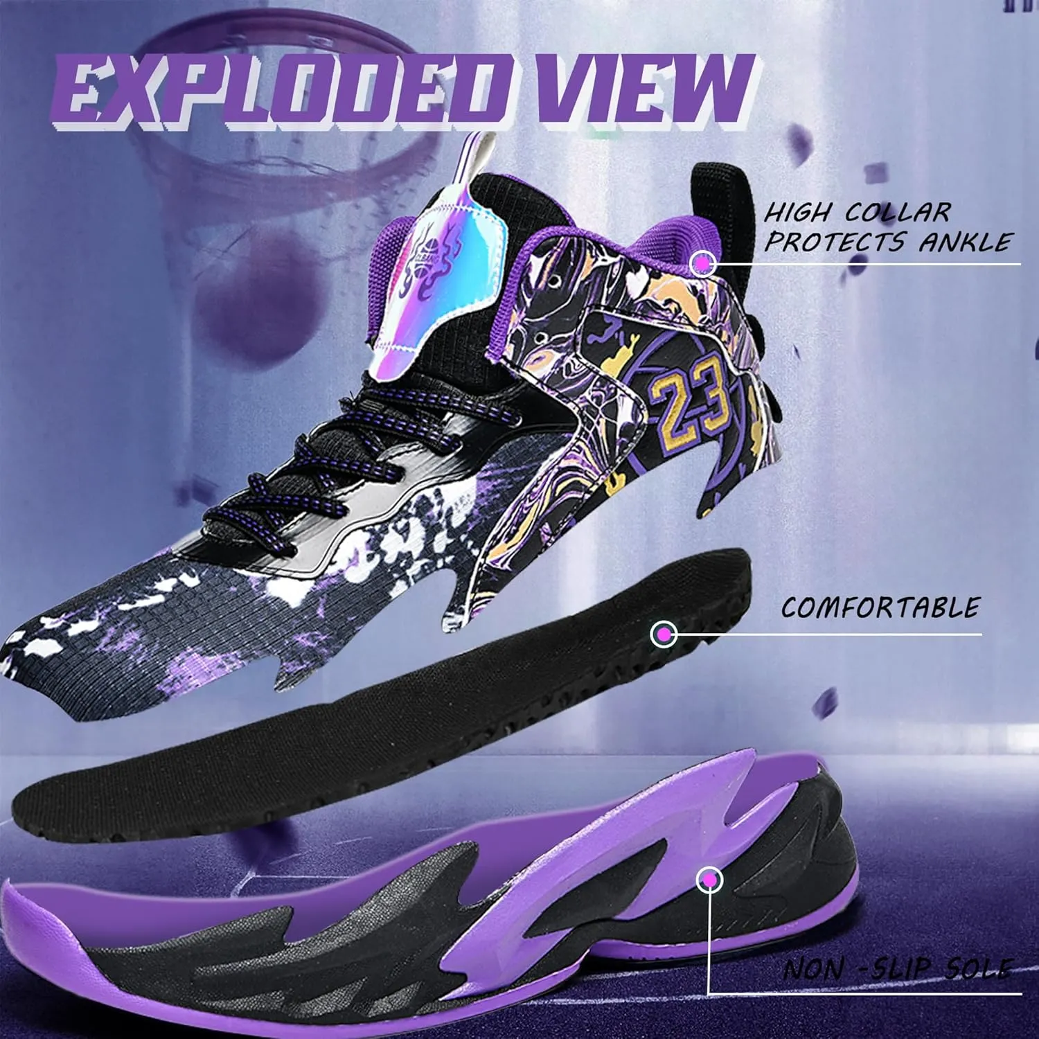 Men's Basketball Shoes Breathable Anti Slip Fashionable Graffiti Training Shoes Outdoor Shoes