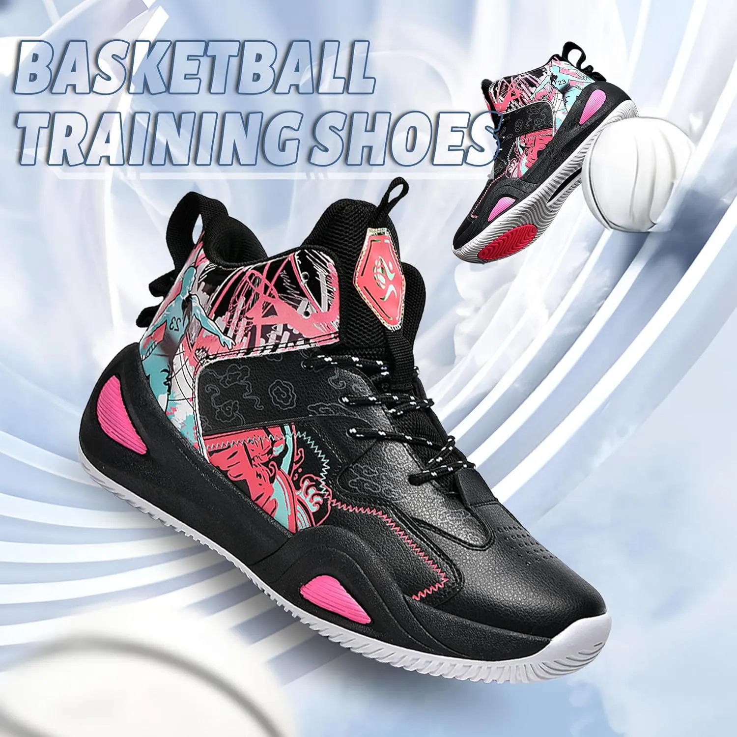 Men's Basketball Shoes Fashionable Breathable Anti Slip Sports Shoes Outdoor Running Fitness Training Shoes
